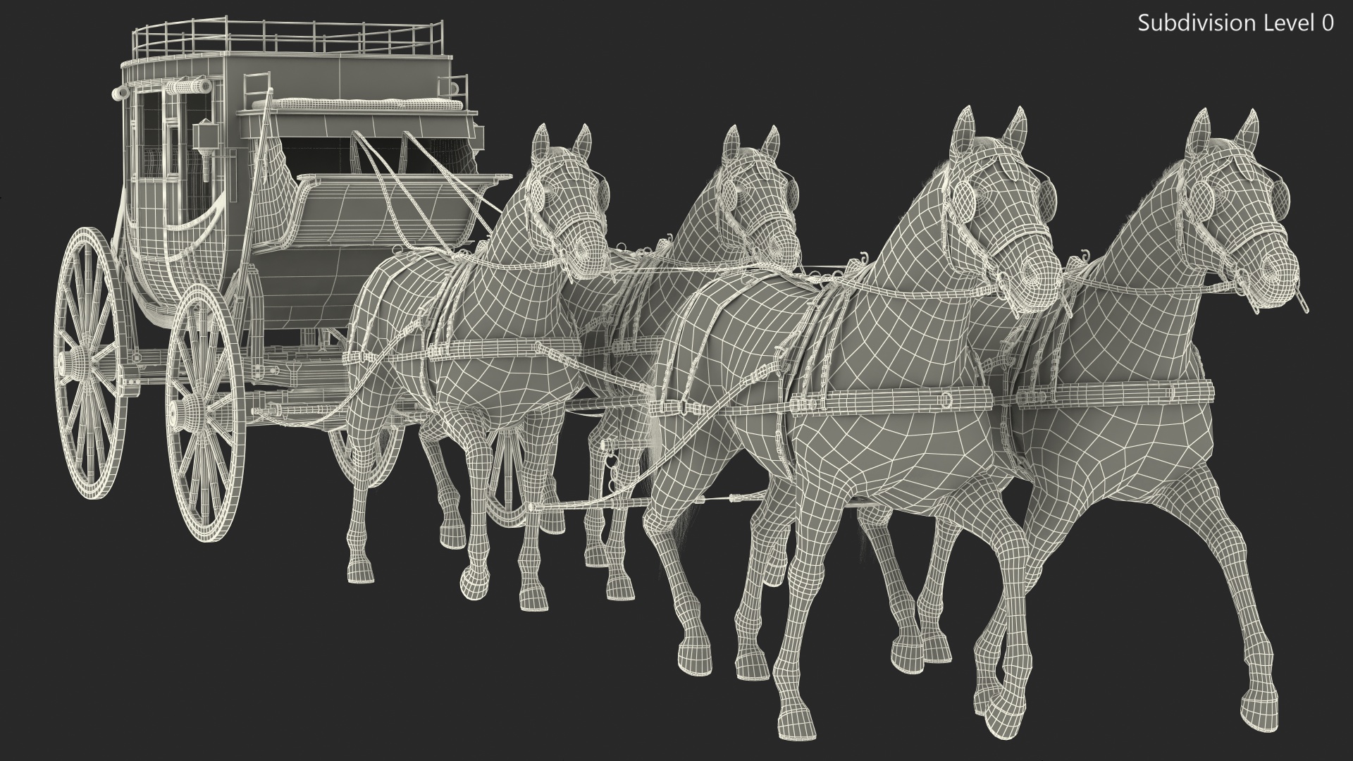 3D Stagecoach with Horses Fur