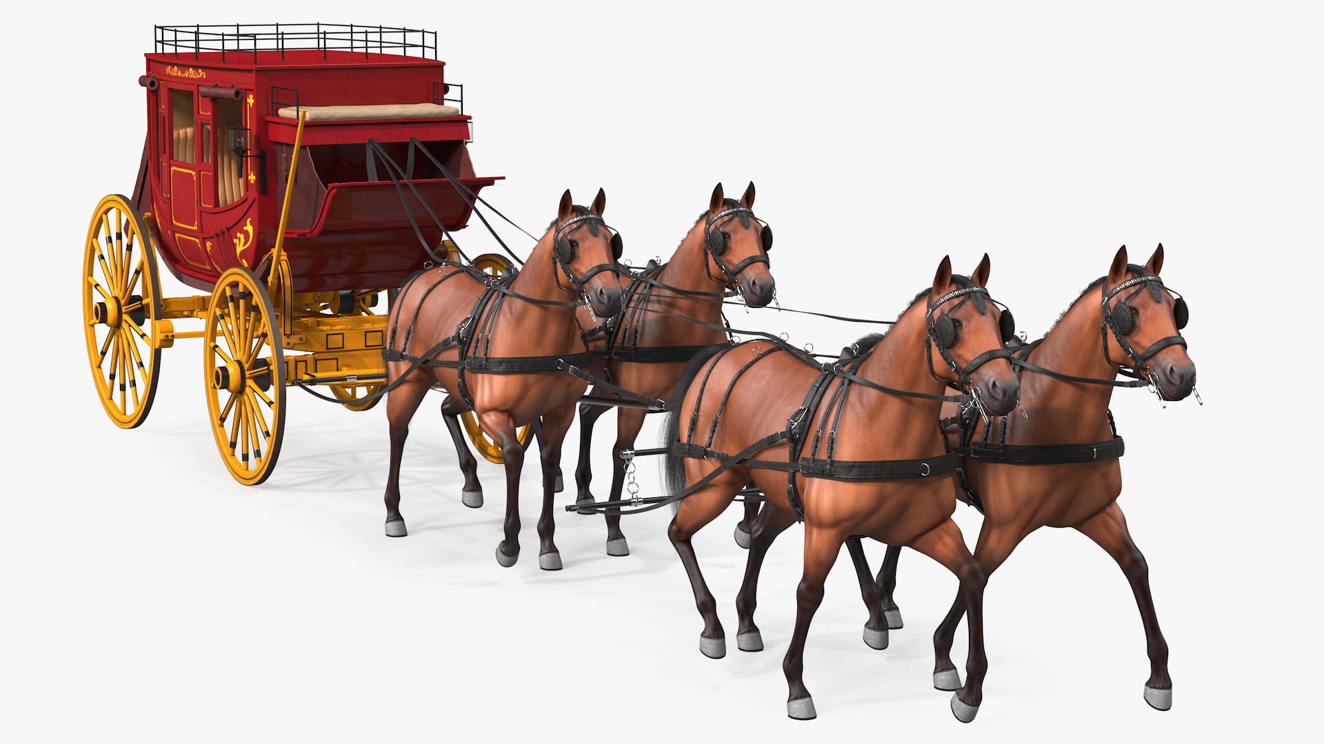 3D Stagecoach with Horses Fur