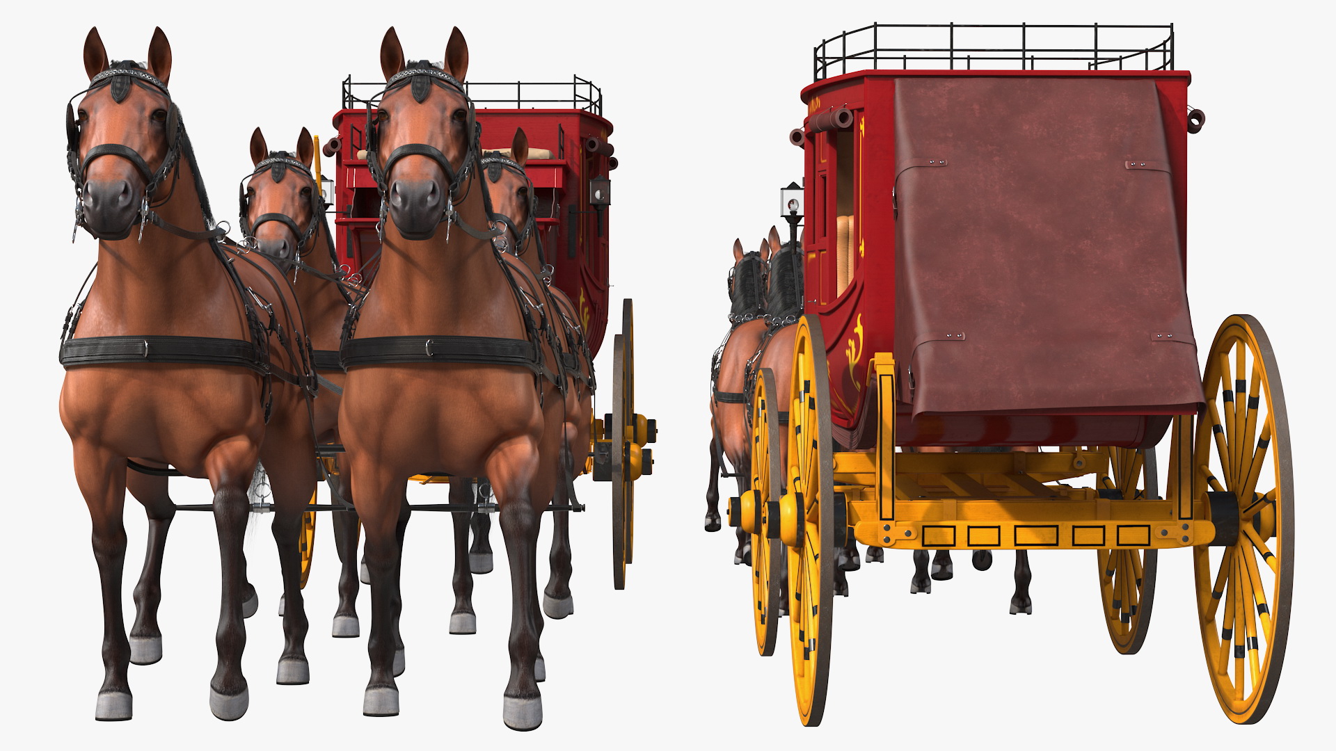 3D Stagecoach with Horses Fur
