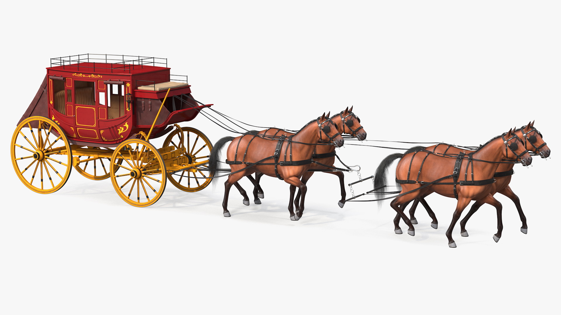 3D Stagecoach with Horses Fur