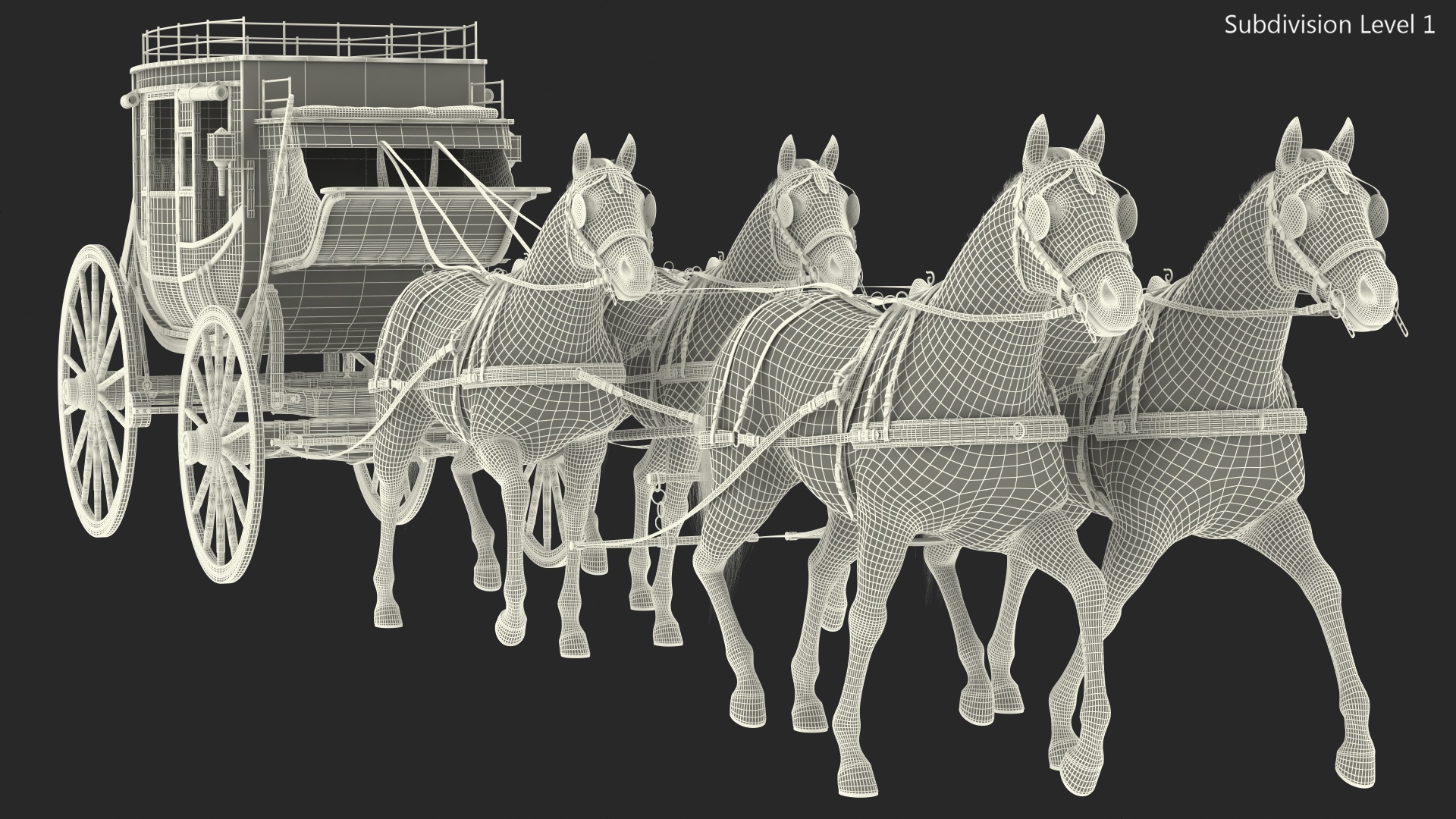 3D Stagecoach with Horses Fur