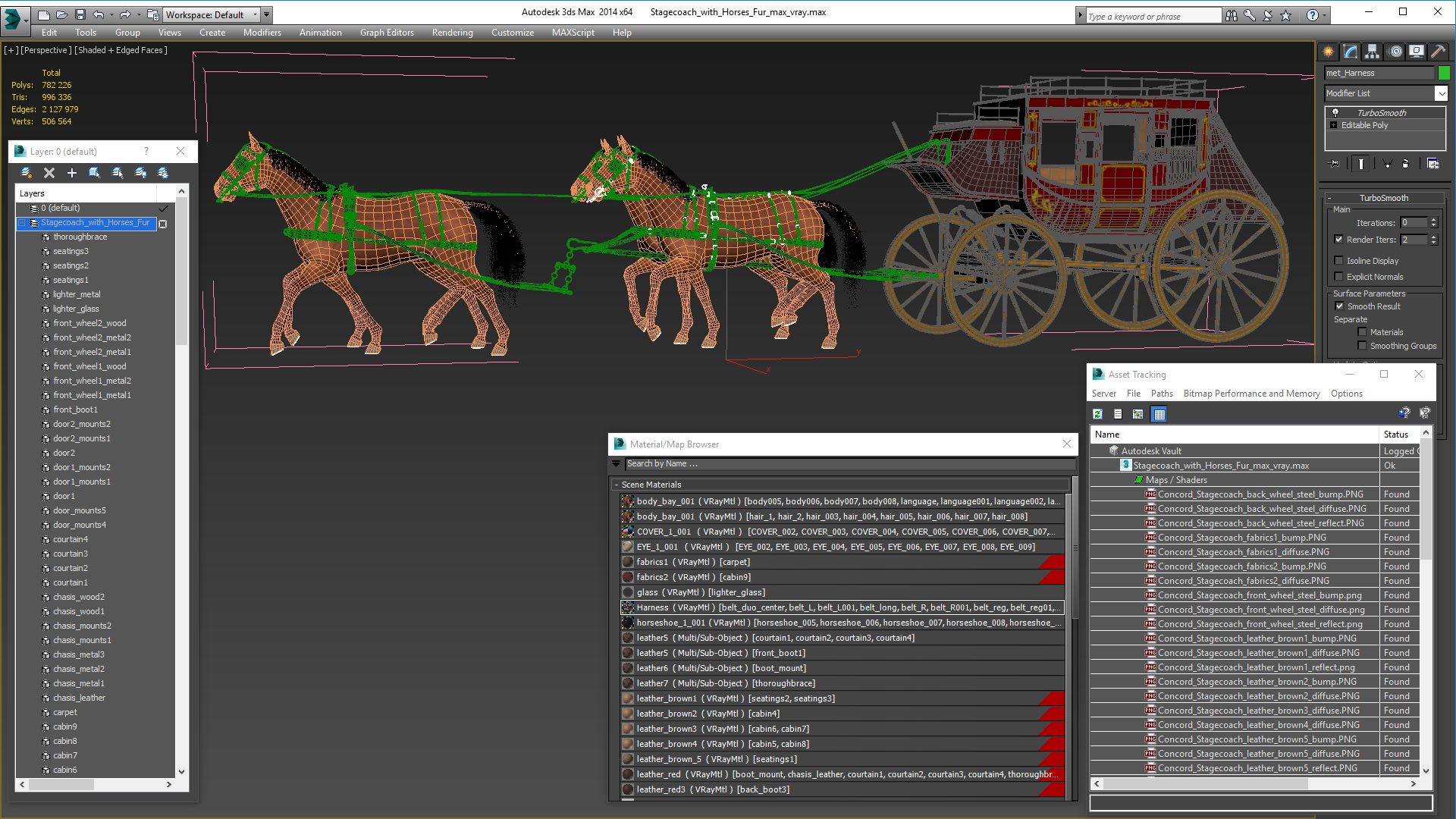 3D Stagecoach with Horses Fur