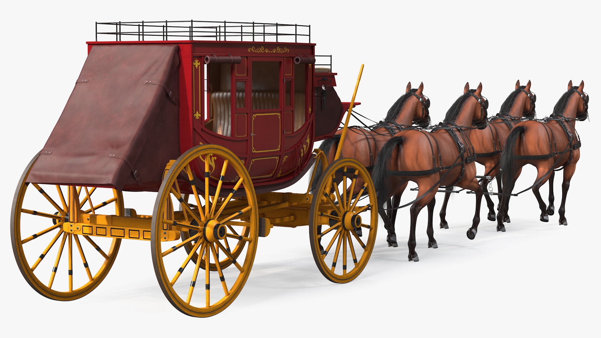 3D Stagecoach with Horses Fur