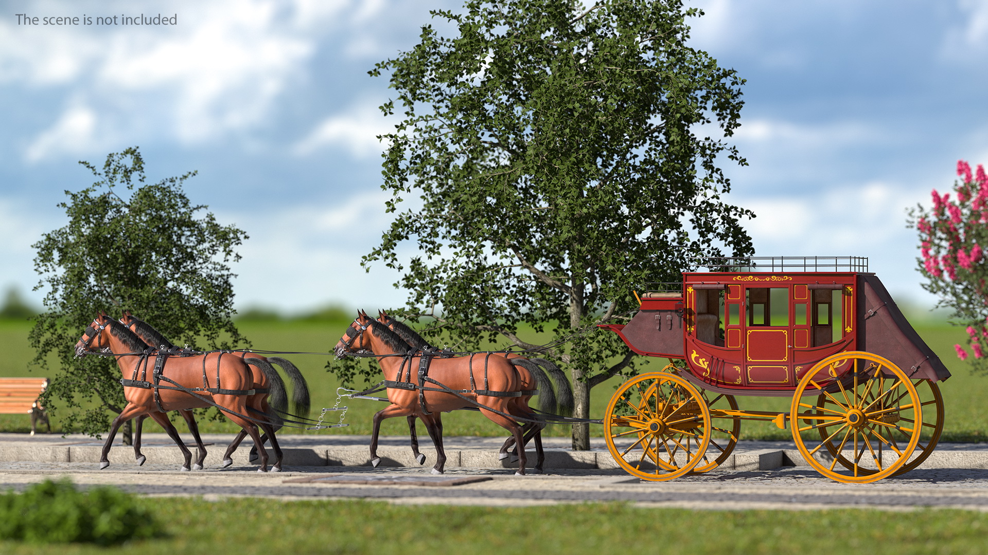 3D Stagecoach with Horses Fur