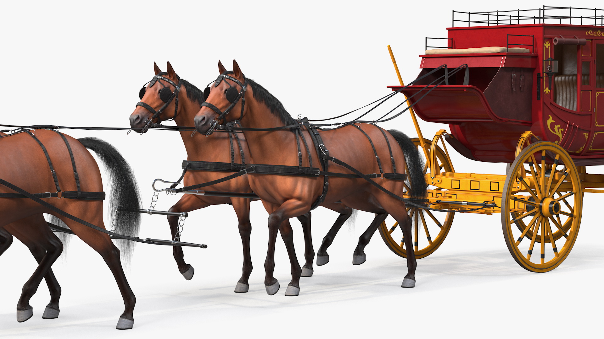 3D Stagecoach with Horses Fur