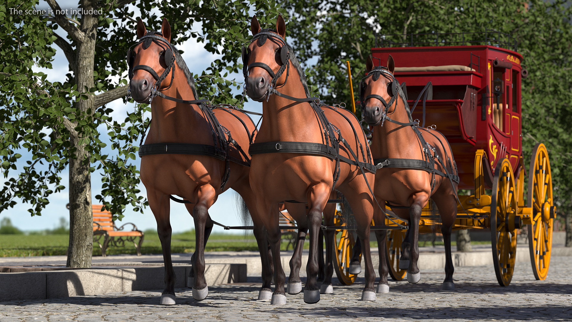 3D Stagecoach with Horses Fur