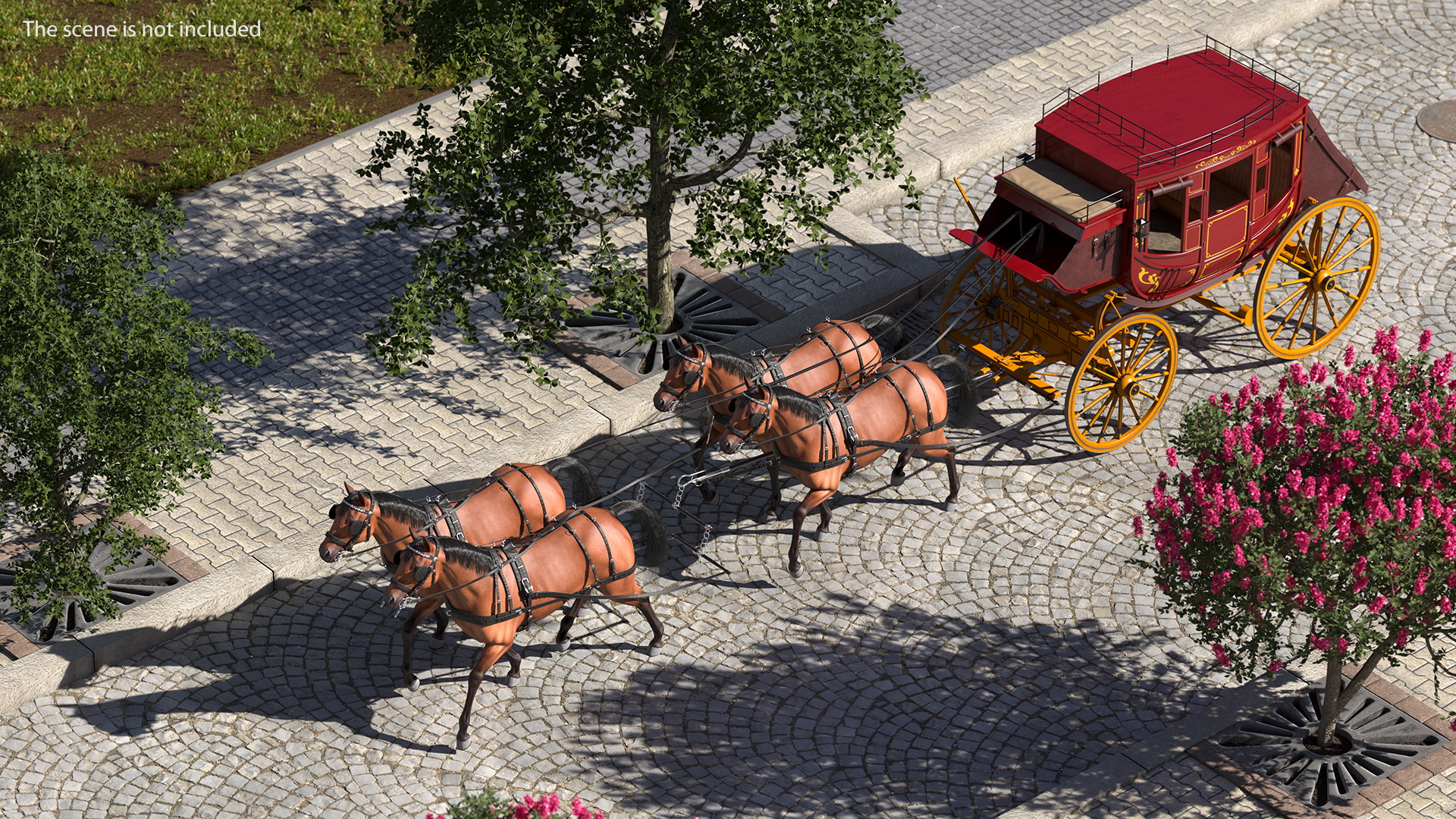 3D Stagecoach with Horses Fur