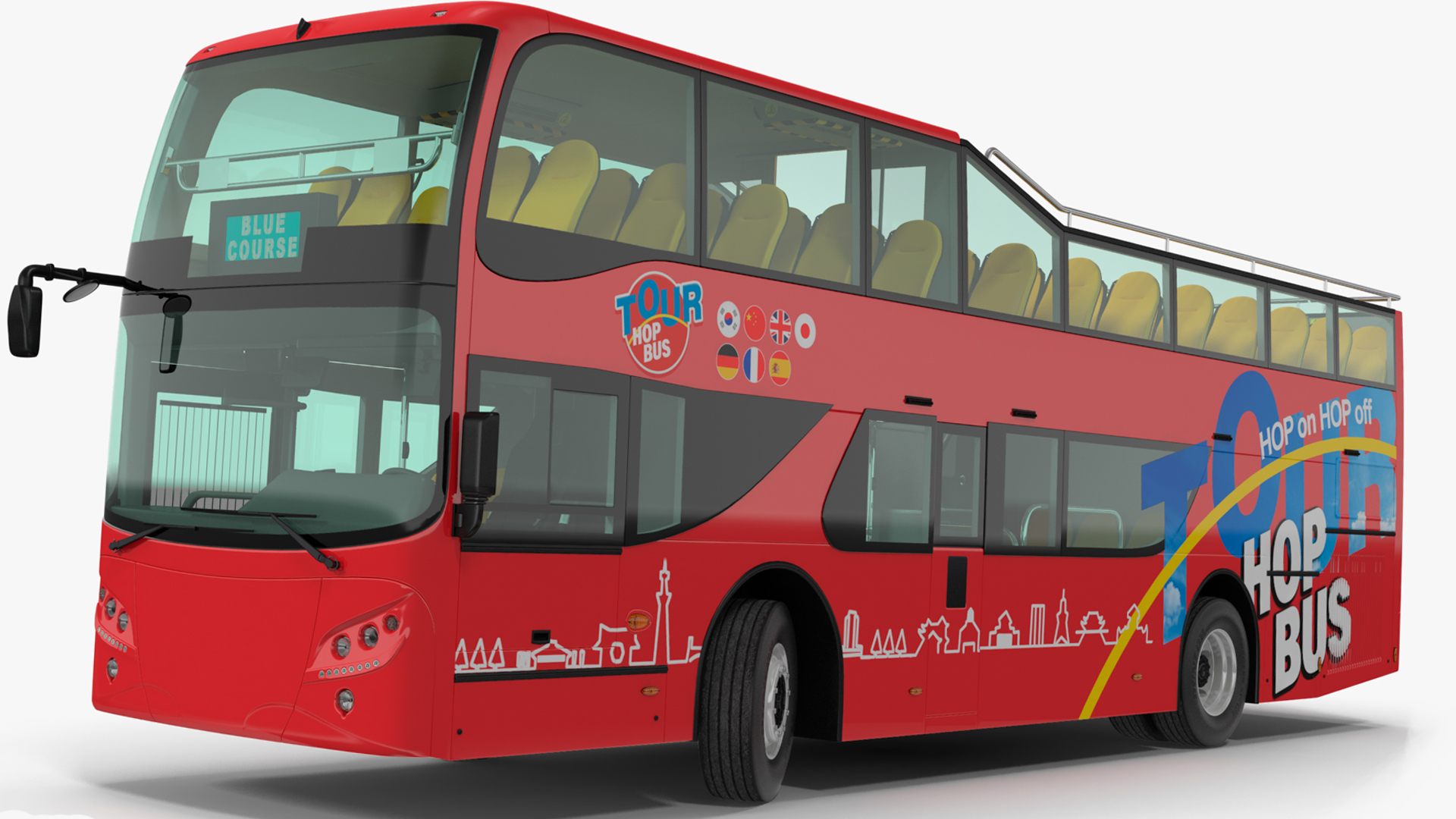 Open Air Double Decker Hop-On Hop-Off Tour Bus Rigged for Maya 3D
