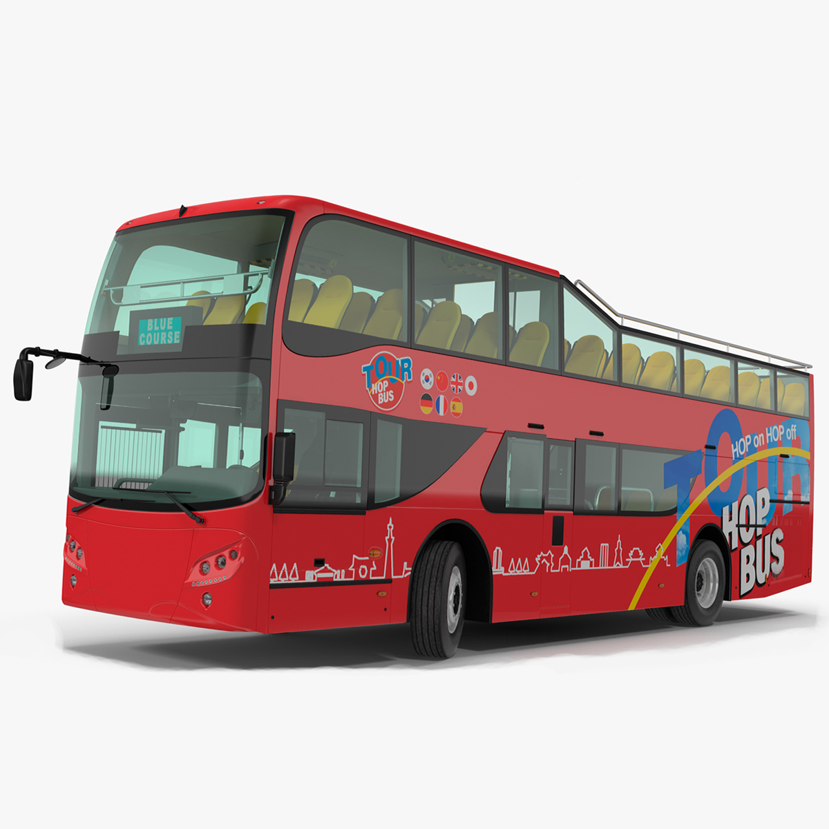 Open Air Double Decker Hop-On Hop-Off Tour Bus Rigged for Maya 3D