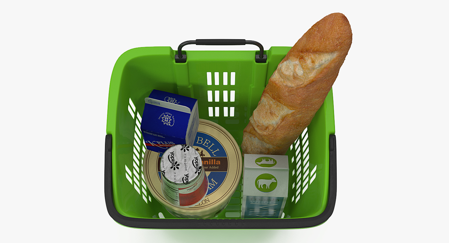 Plastic Roll Shopping Basket with Goods 3D model