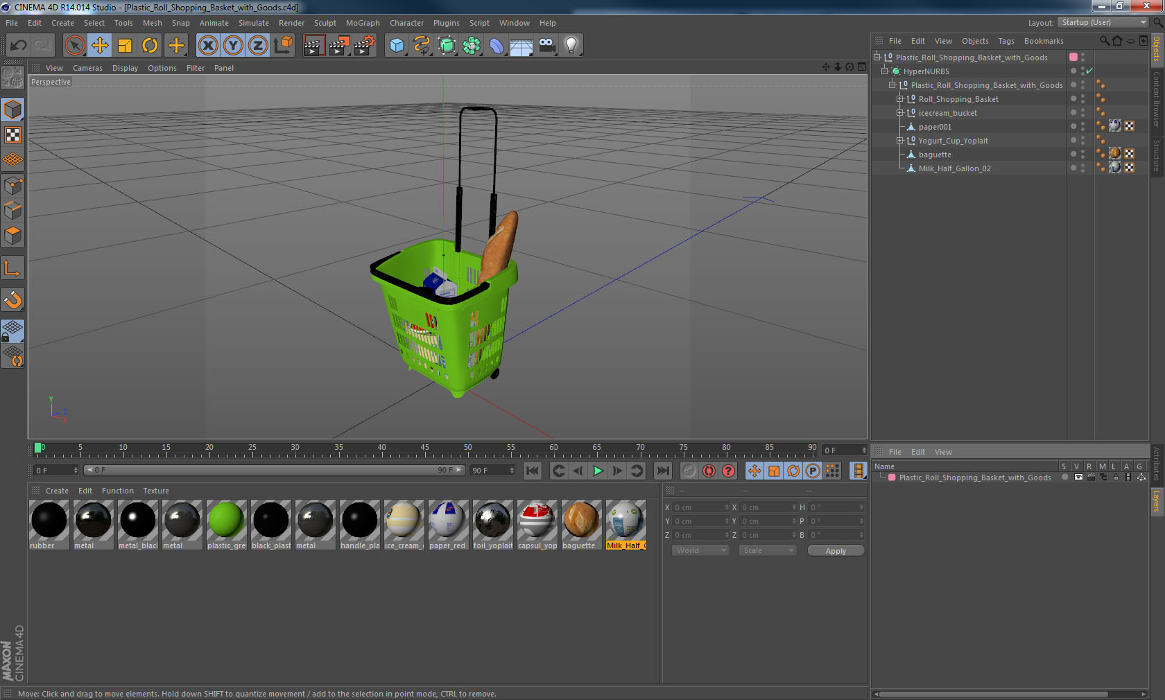 Plastic Roll Shopping Basket with Goods 3D model