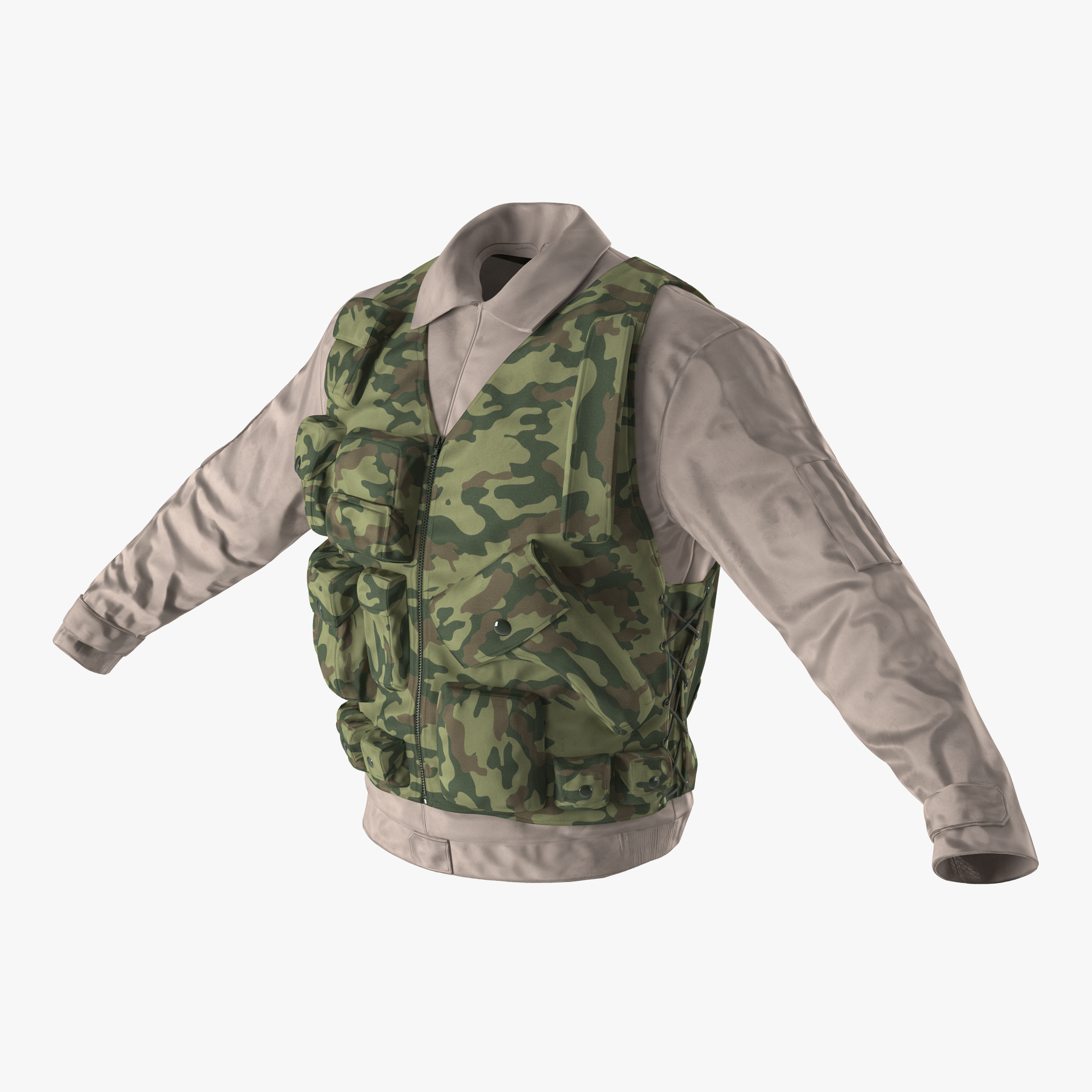 Military Shirt and Camouflage Vest 3D Model, view 3