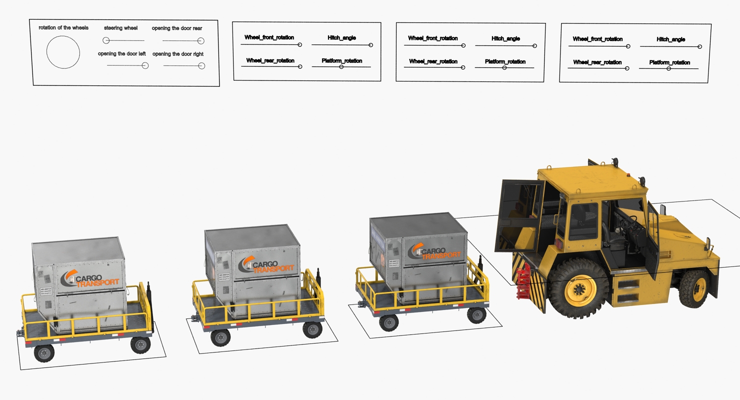 Push Back Tractor Hallam HE50 Carrying Passengers Luggage Rigged 3D model
