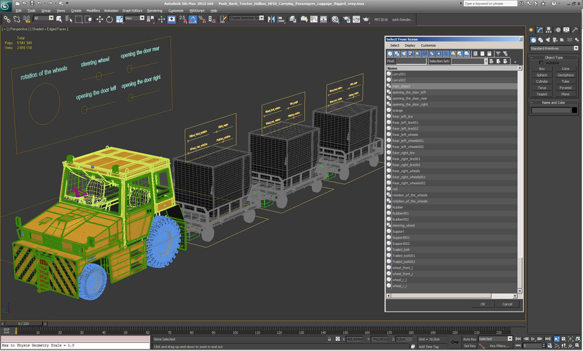 Push Back Tractor Hallam HE50 Carrying Passengers Luggage Rigged 3D model
