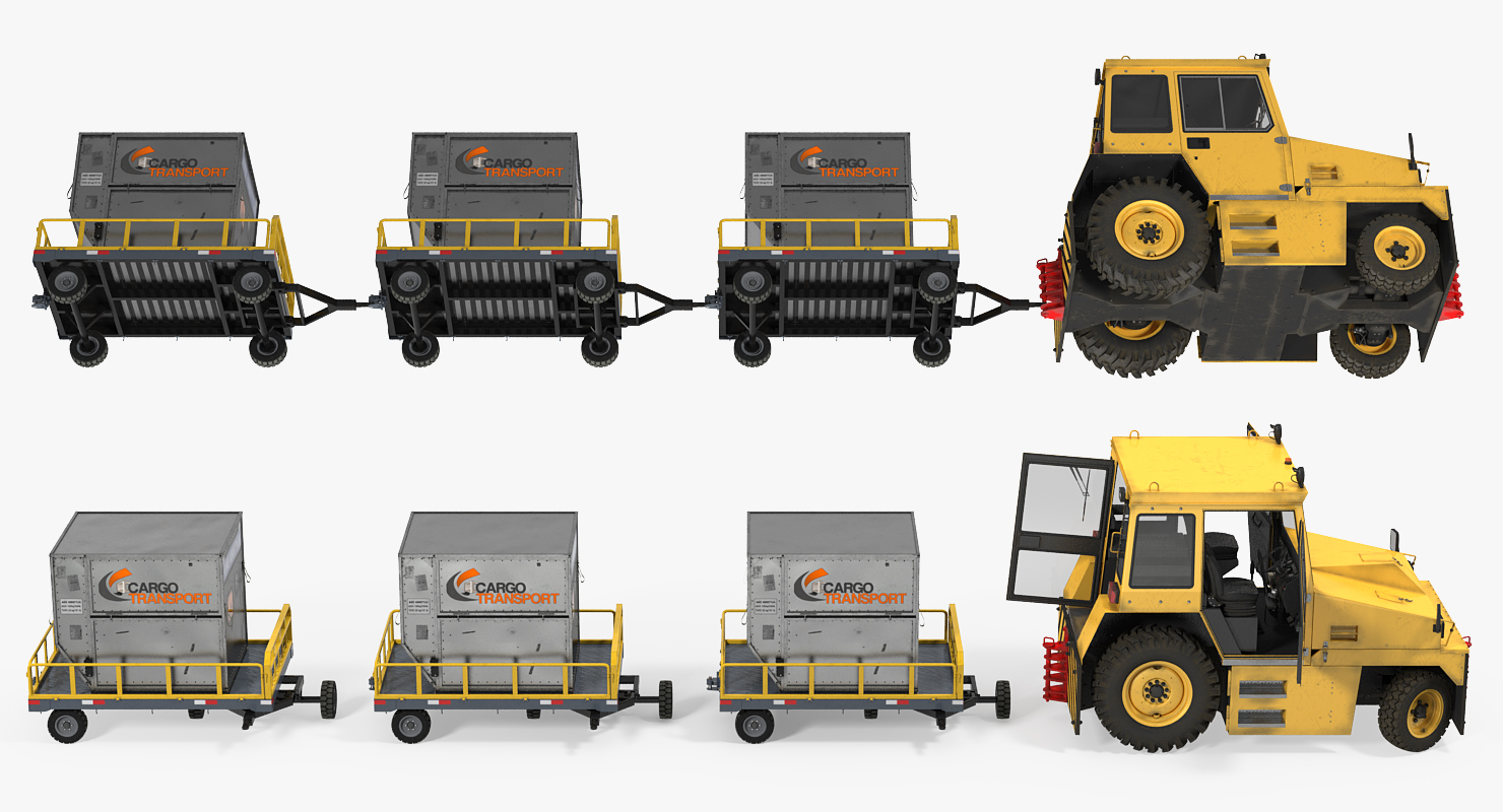 Push Back Tractor Hallam HE50 Carrying Passengers Luggage Rigged 3D model