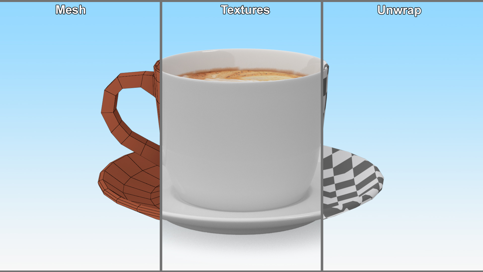 3D model Latte Art Coffee Cup on Saucer