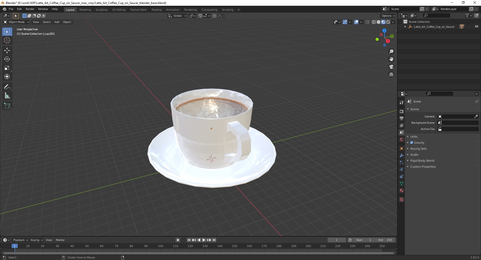 3D model Latte Art Coffee Cup on Saucer