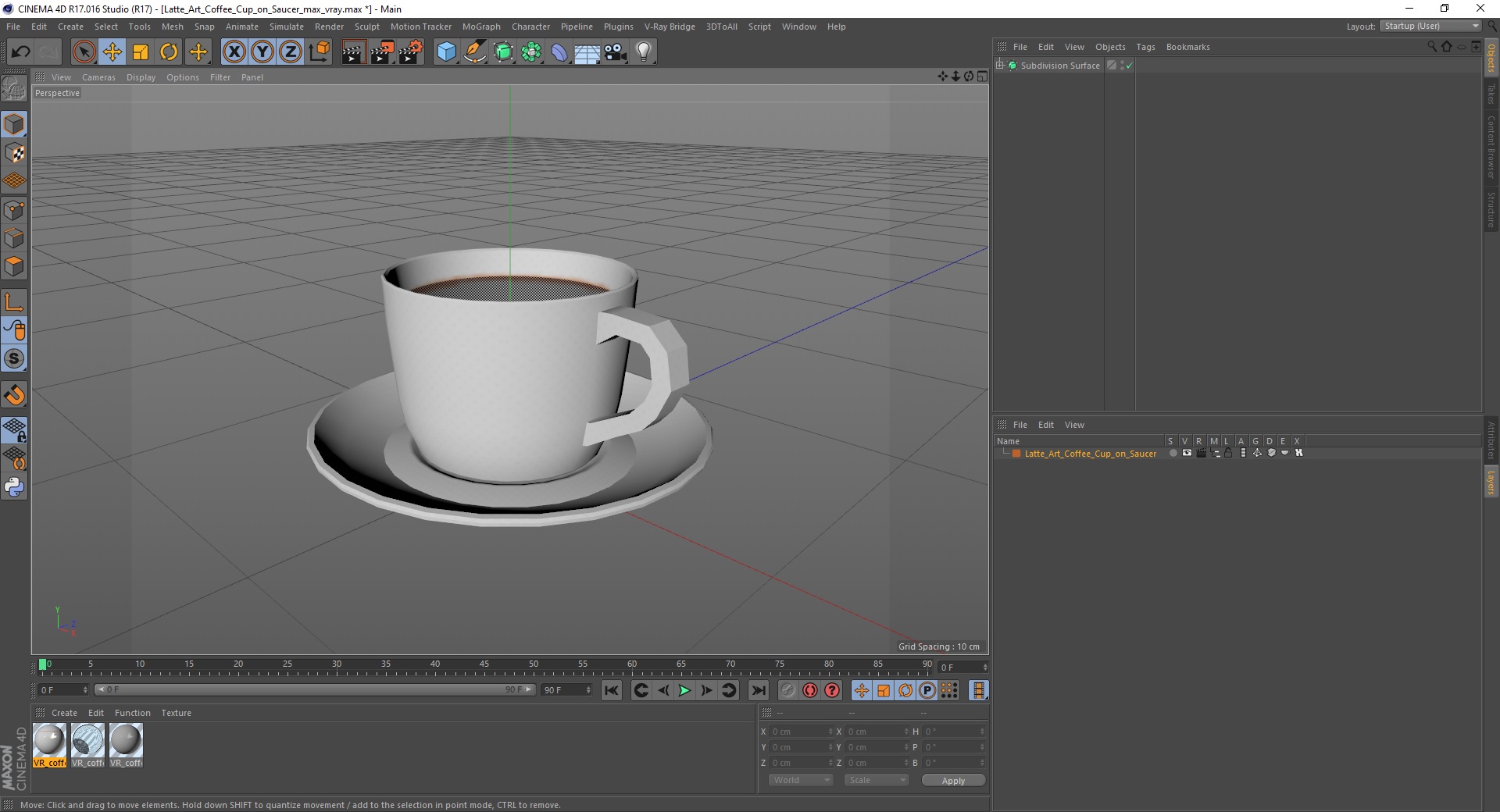 3D model Latte Art Coffee Cup on Saucer