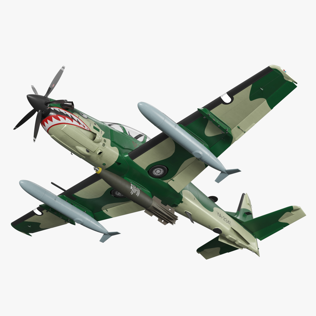 Super Tucano A-29 Plane Camo with Bomb MK82 Rigged