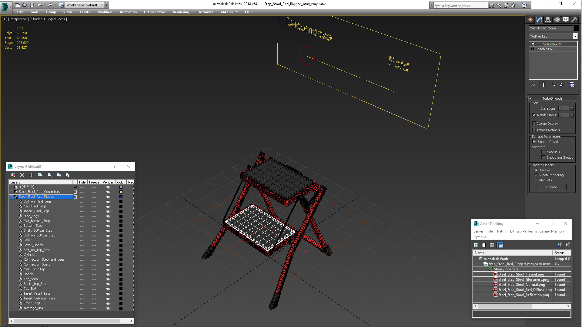 3D Step Stool Red Rigged