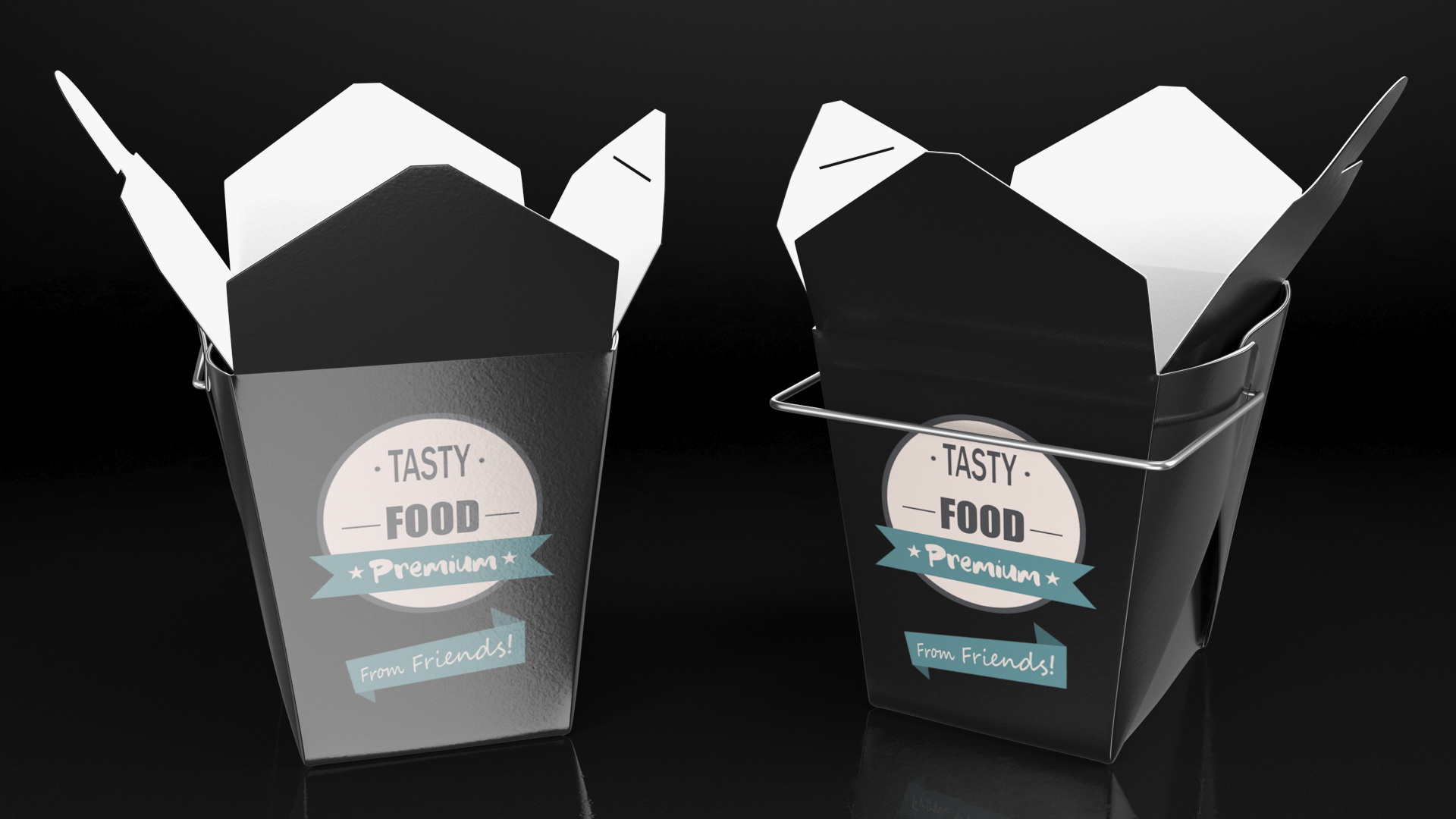 Black Paper Chinese Takeout Box 16 Oz Opened 3D model