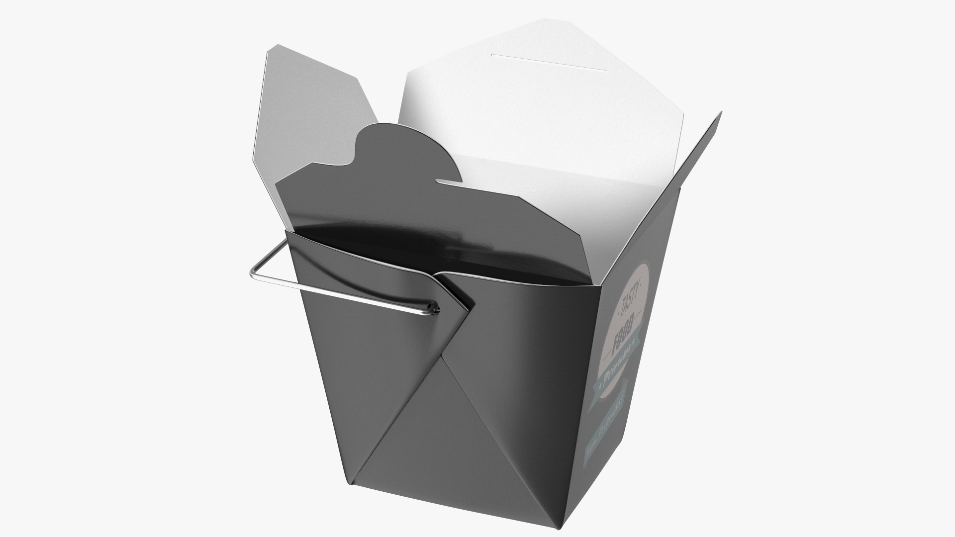 Black Paper Chinese Takeout Box 16 Oz Opened 3D model
