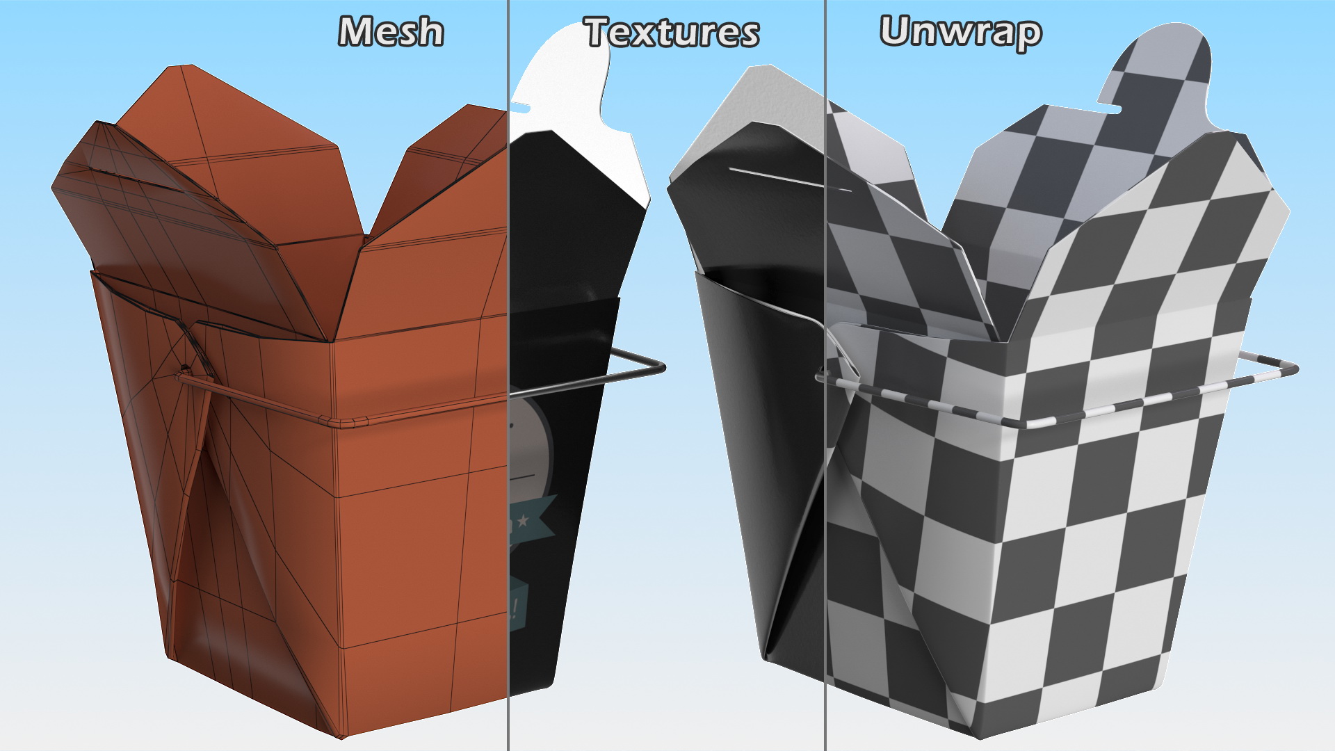 Black Paper Chinese Takeout Box 16 Oz Opened 3D model