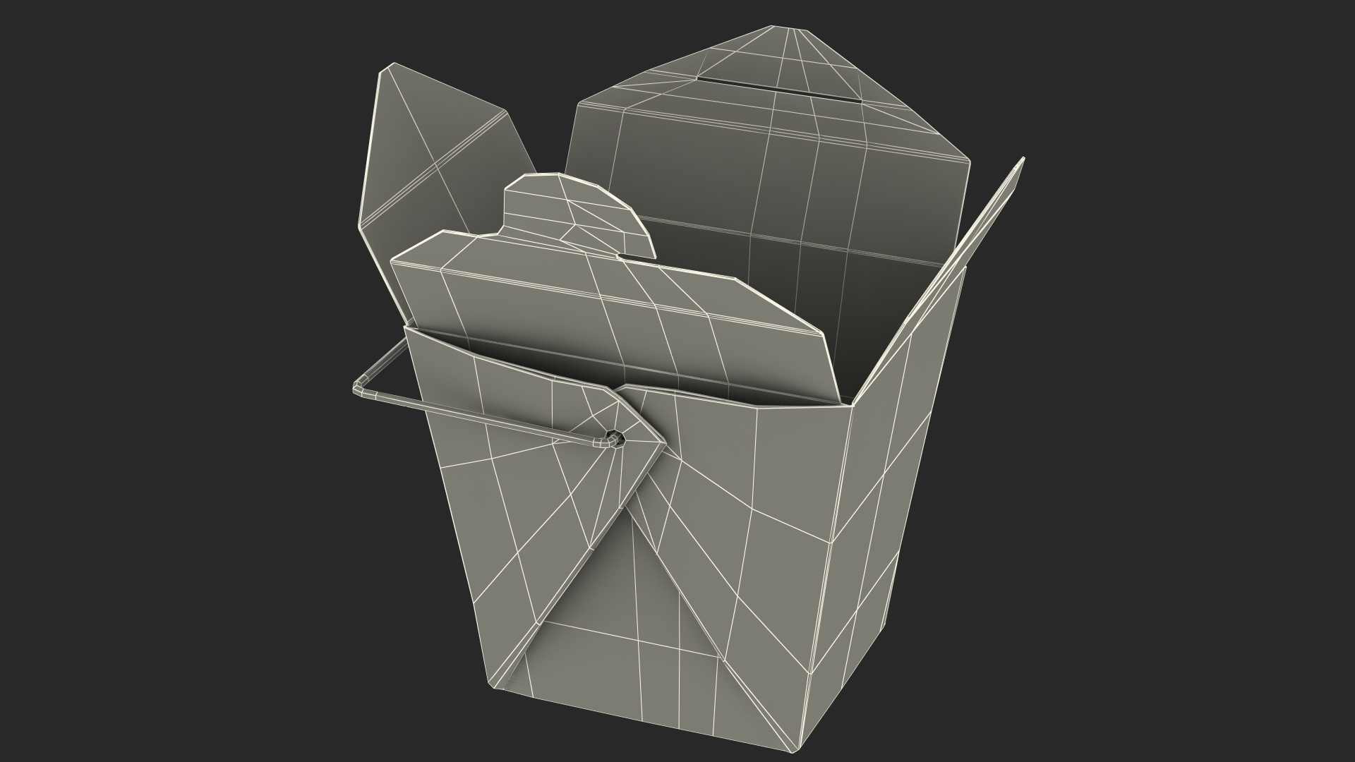 Black Paper Chinese Takeout Box 16 Oz Opened 3D model