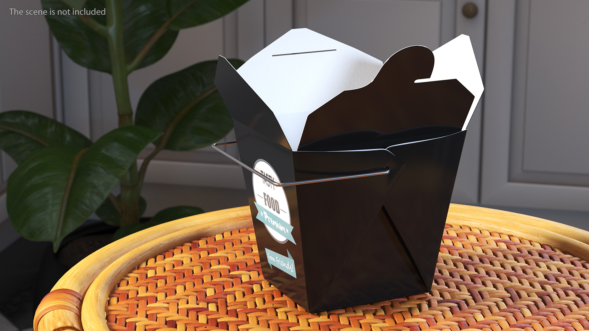 Black Paper Chinese Takeout Box 16 Oz Opened 3D model