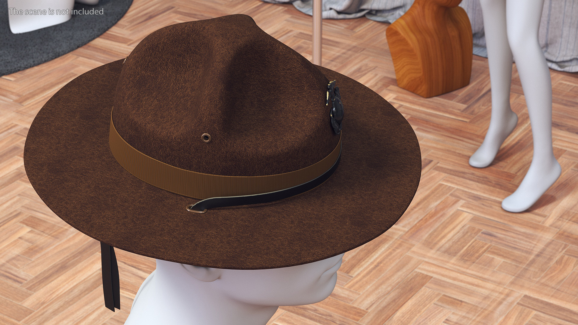 3D Sergeant Campaign Hat with Cockade Brown on Mannequin model