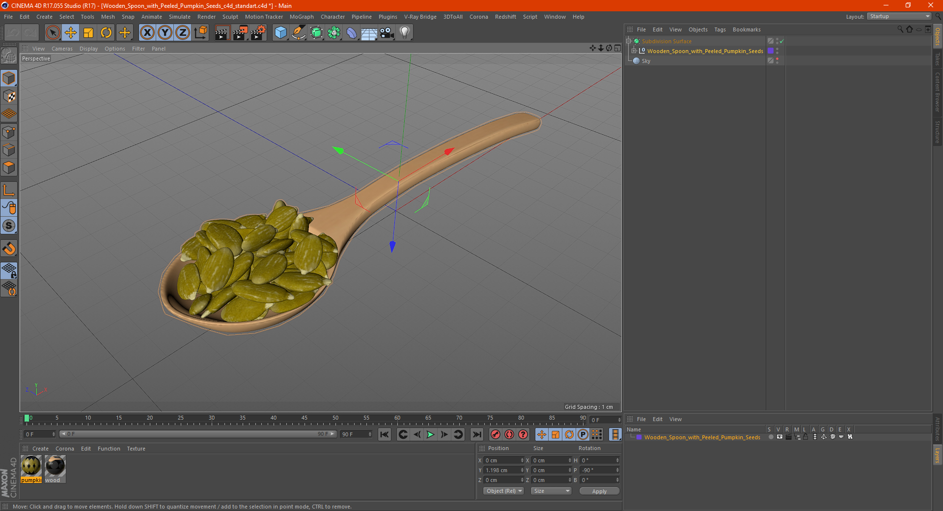 3D Wooden Spoon with Peeled Pumpkin Seeds model