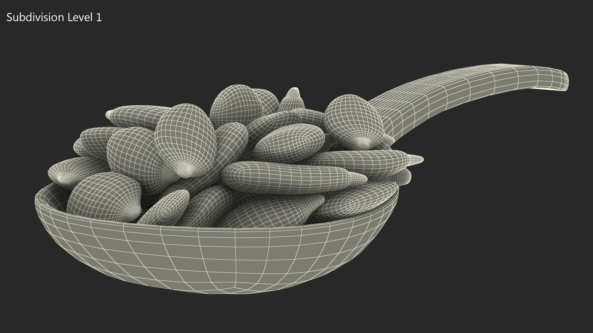 3D Wooden Spoon with Peeled Pumpkin Seeds model