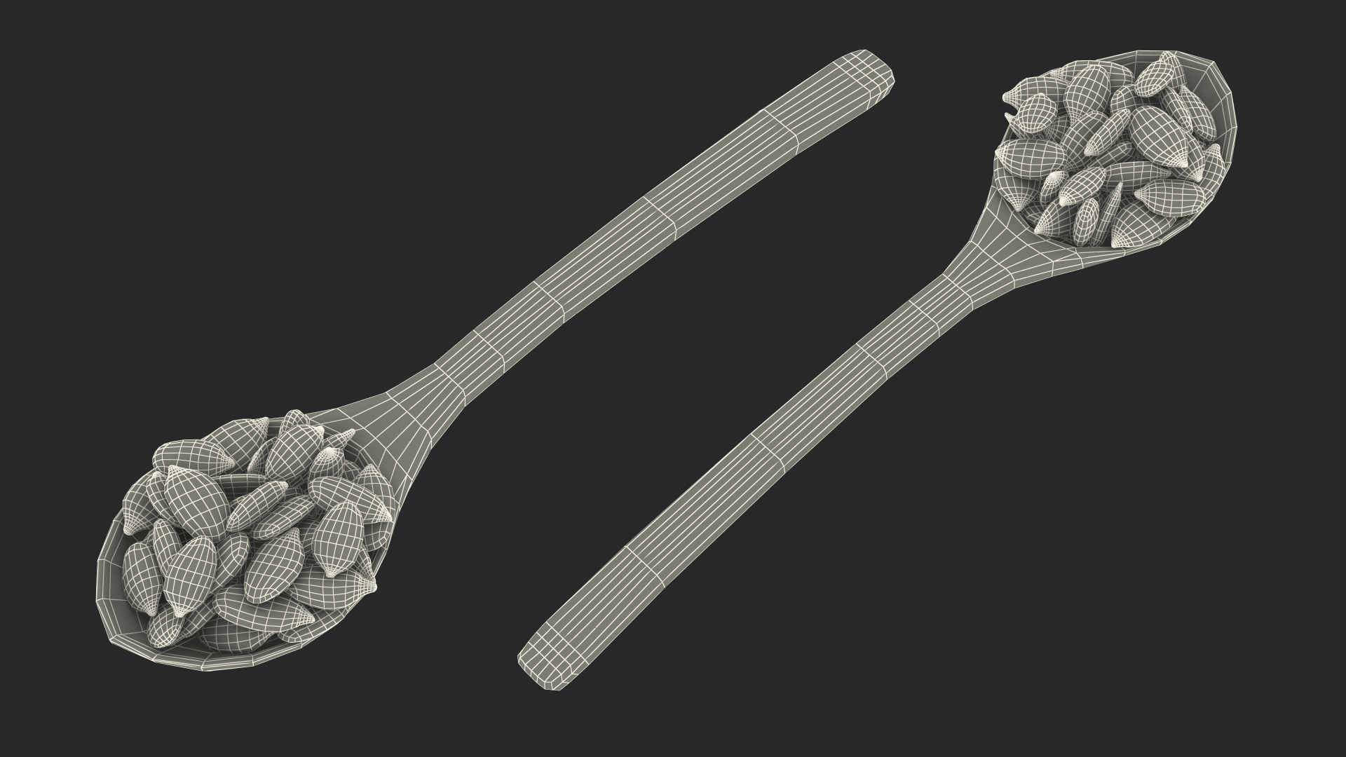 3D Wooden Spoon with Peeled Pumpkin Seeds model