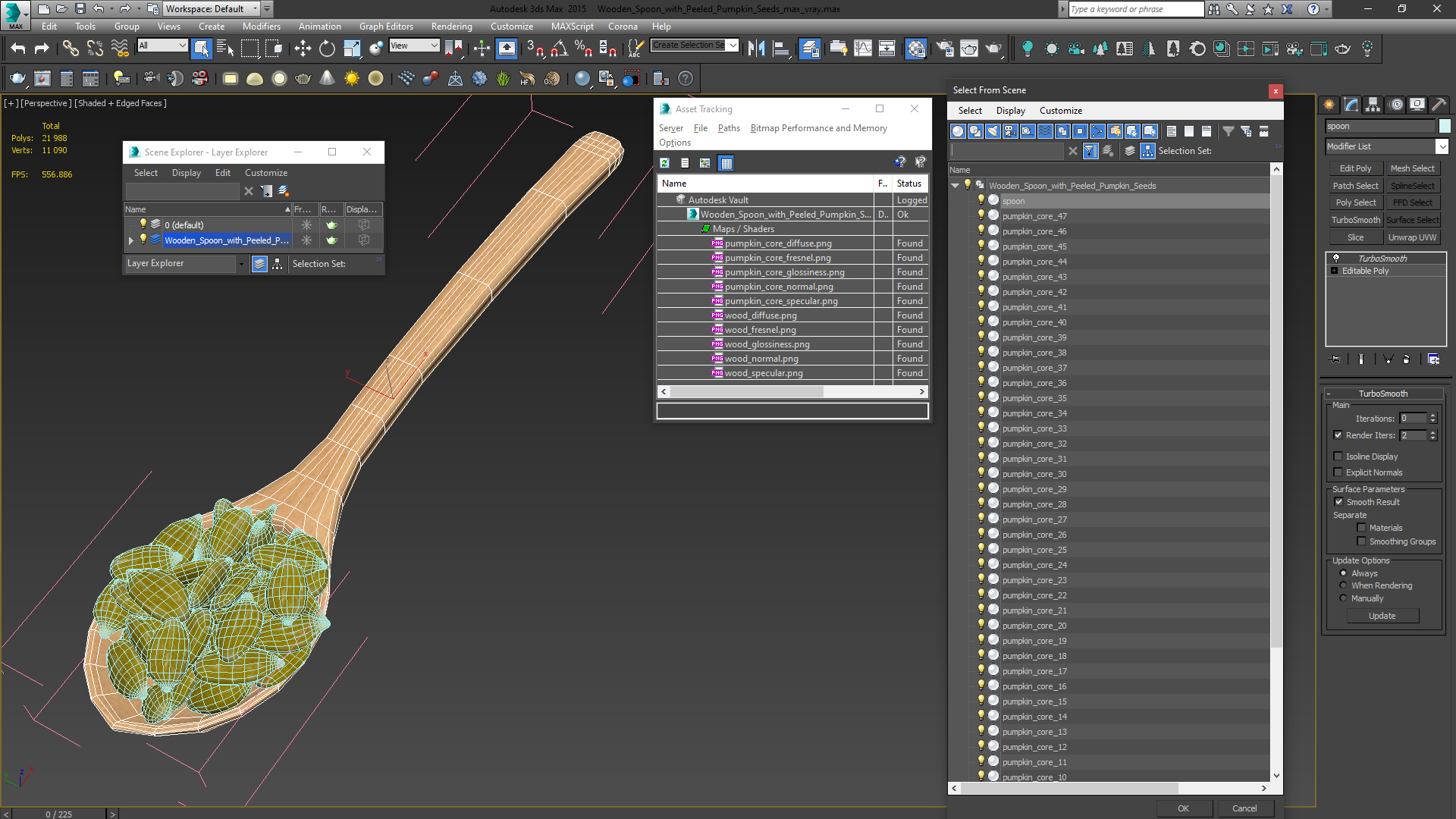 3D Wooden Spoon with Peeled Pumpkin Seeds model
