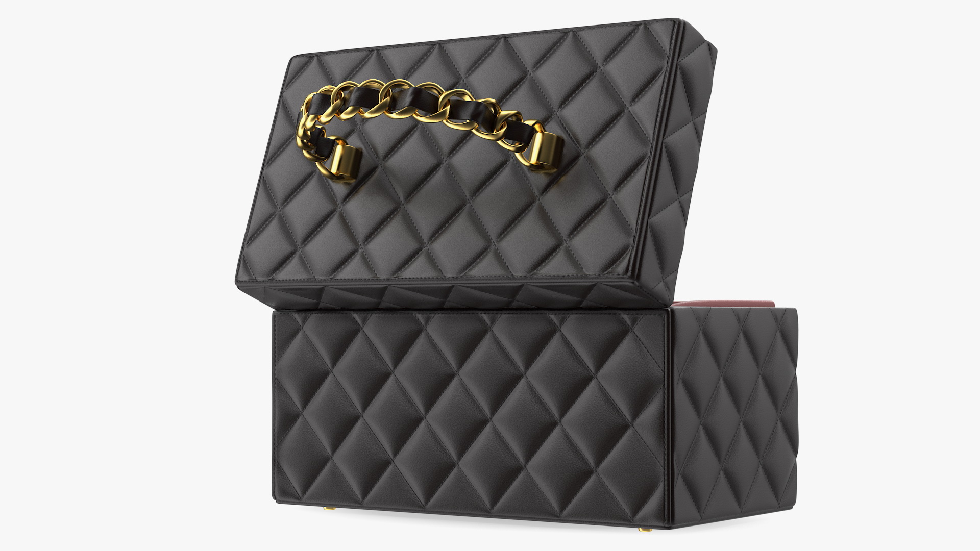 Chanel Vintage Black Quilted Cosmetic Bag Train Case Open 3D