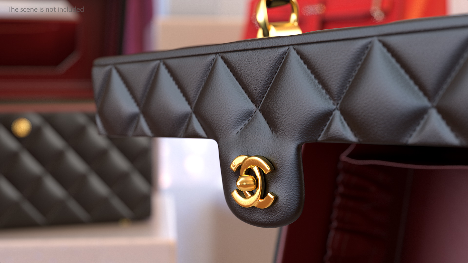Chanel Vintage Black Quilted Cosmetic Bag Train Case Open 3D