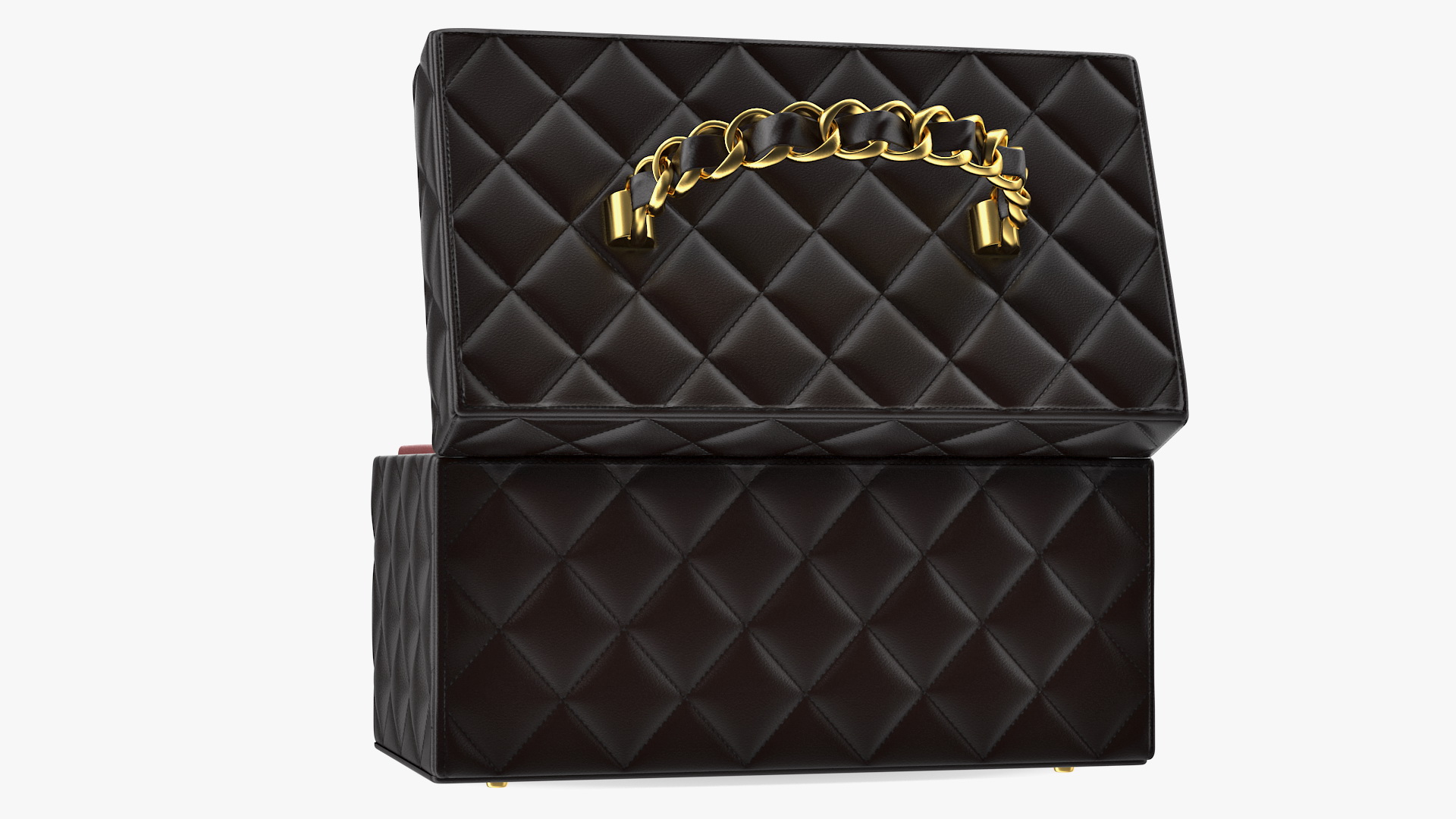 Chanel Vintage Black Quilted Cosmetic Bag Train Case Open 3D