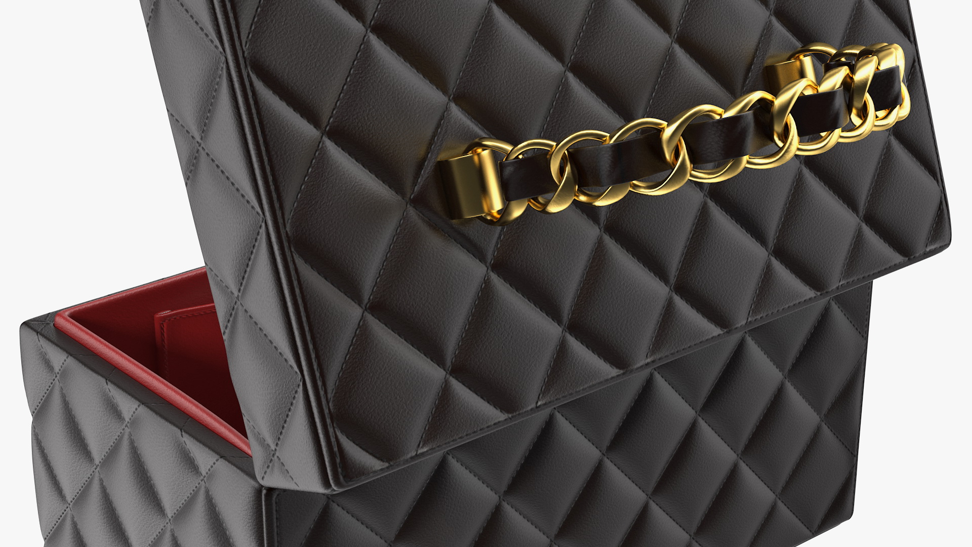 Chanel Vintage Black Quilted Cosmetic Bag Train Case Open 3D