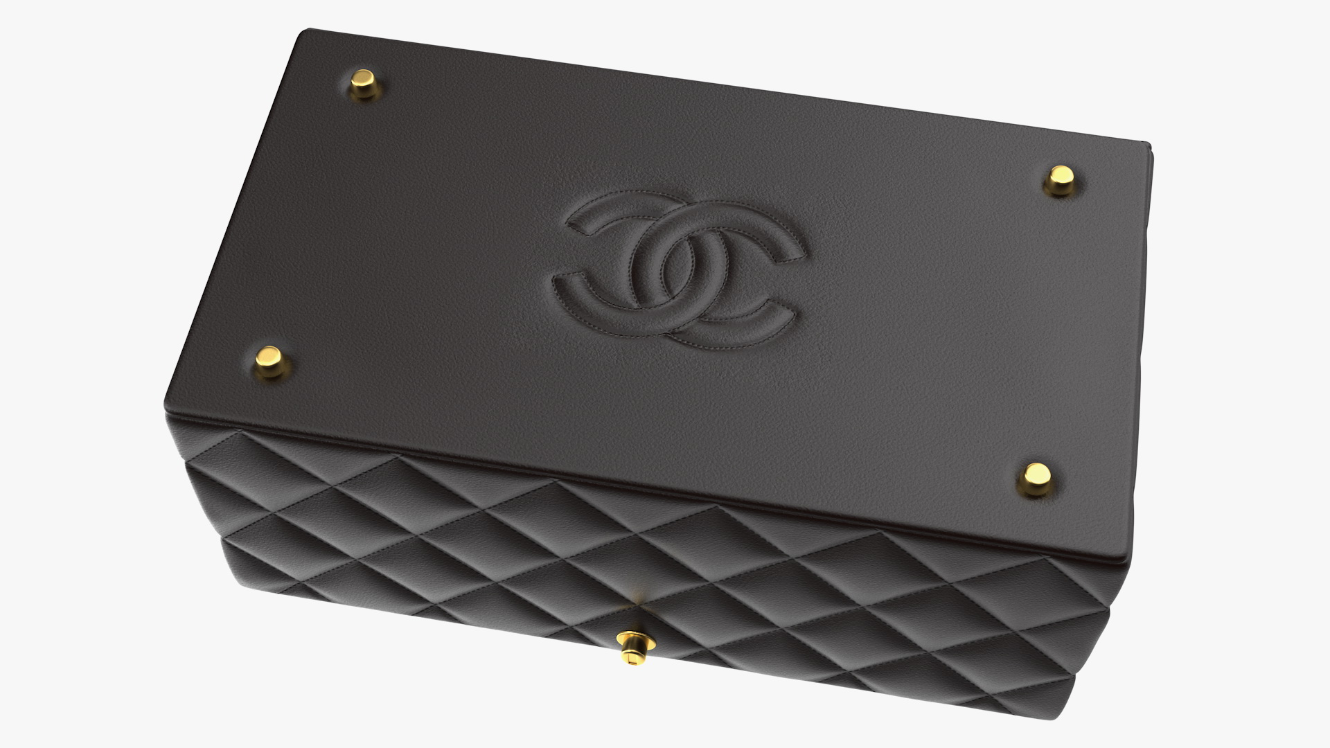 Chanel Vintage Black Quilted Cosmetic Bag Train Case Open 3D
