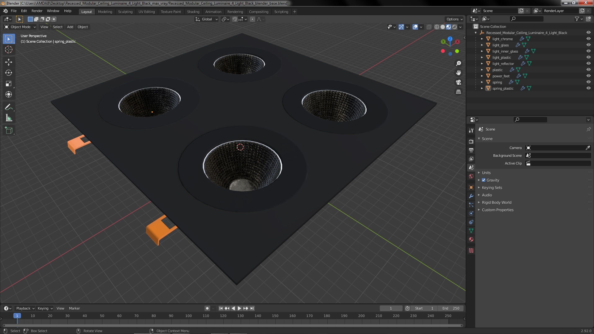 3D Recessed Modular Ceiling Luminaire 4 Light Black model
