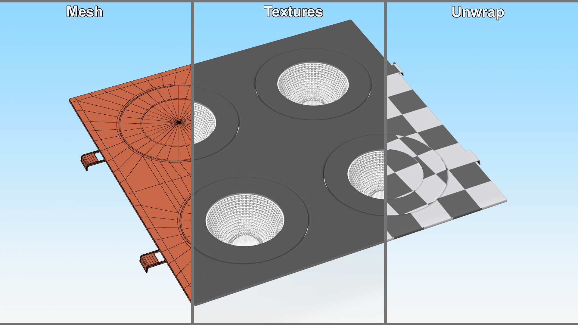 3D Recessed Modular Ceiling Luminaire 4 Light Black model