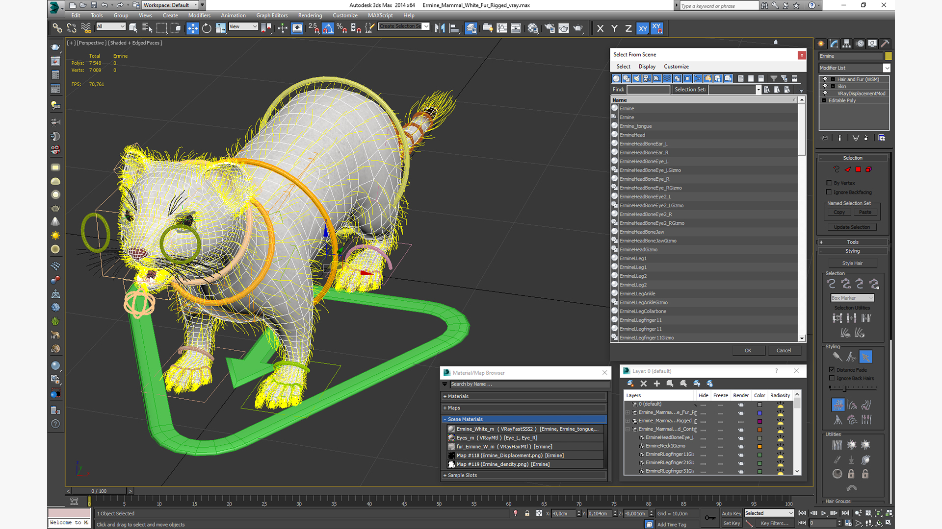 3D model Ermine Mammal White Fur Rigged