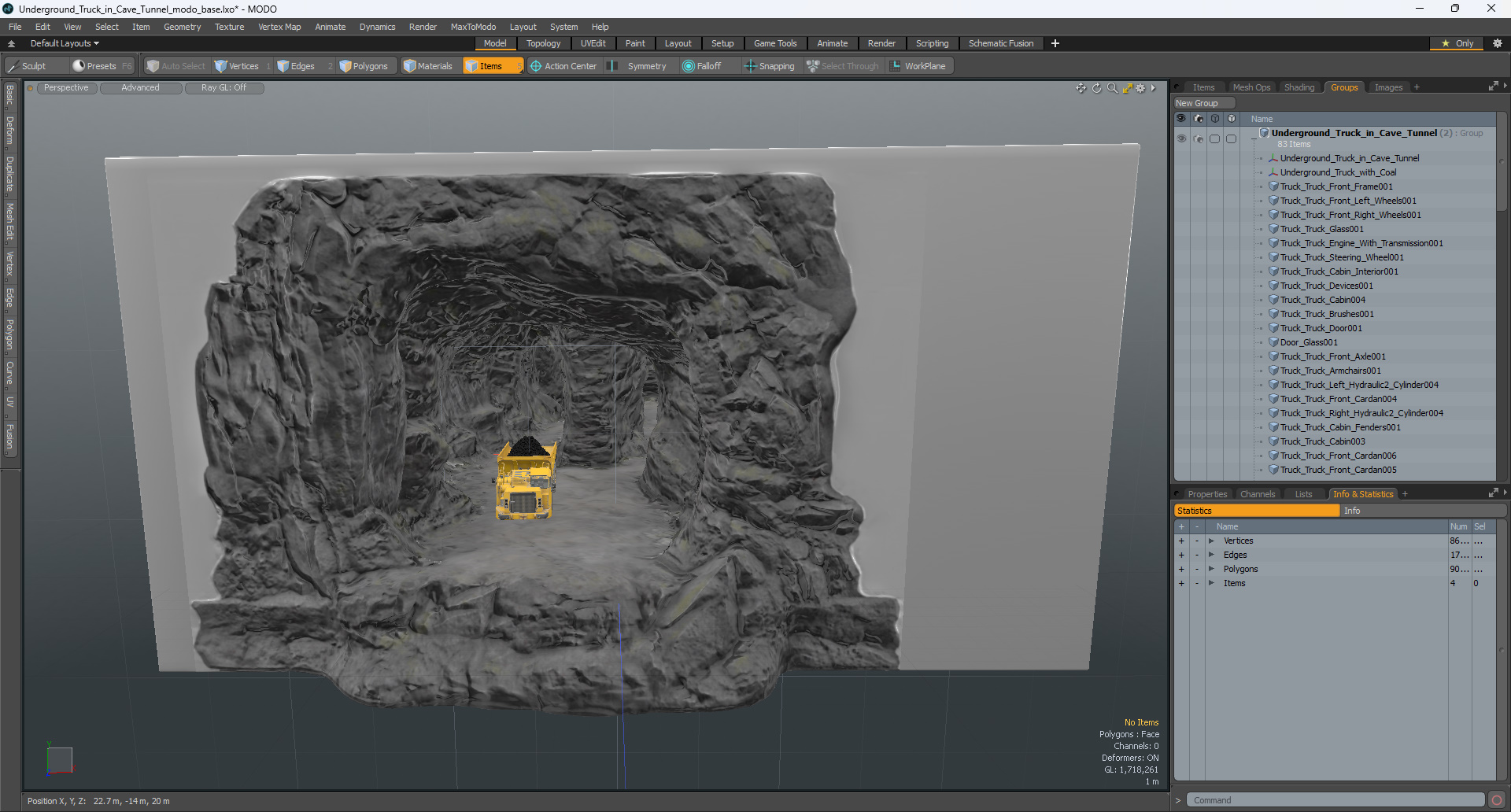 Underground Truck in Cave Tunnel 3D