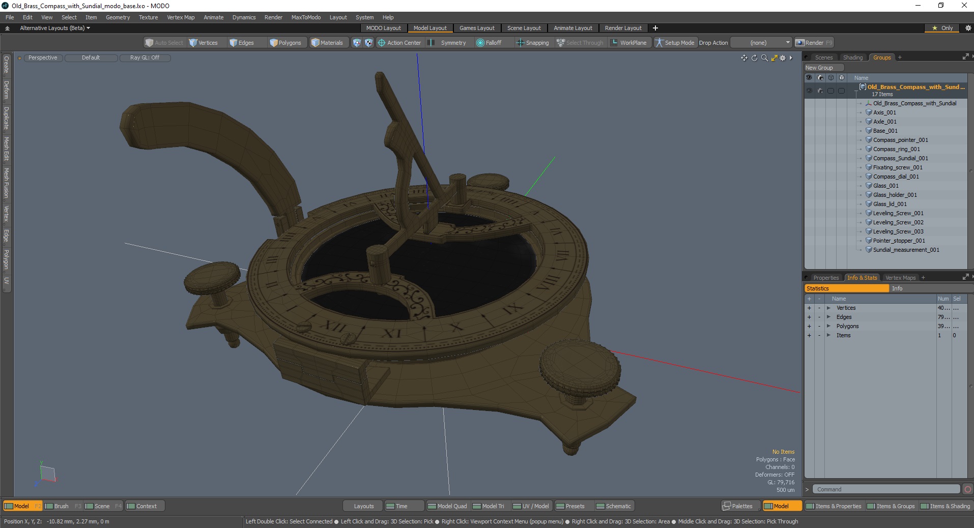 3D model Old Brass Compass with Sundial