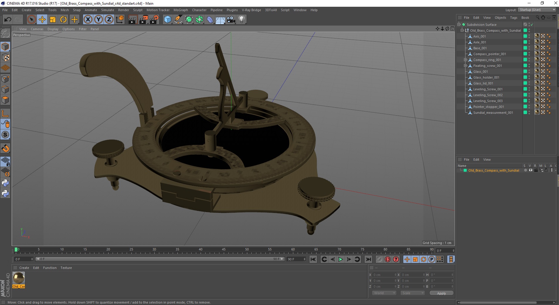 3D model Old Brass Compass with Sundial