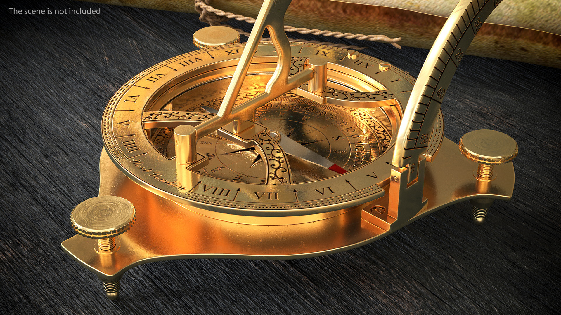 3D model Old Brass Compass with Sundial