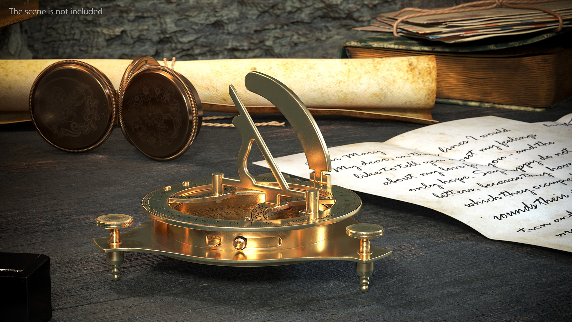 3D model Old Brass Compass with Sundial