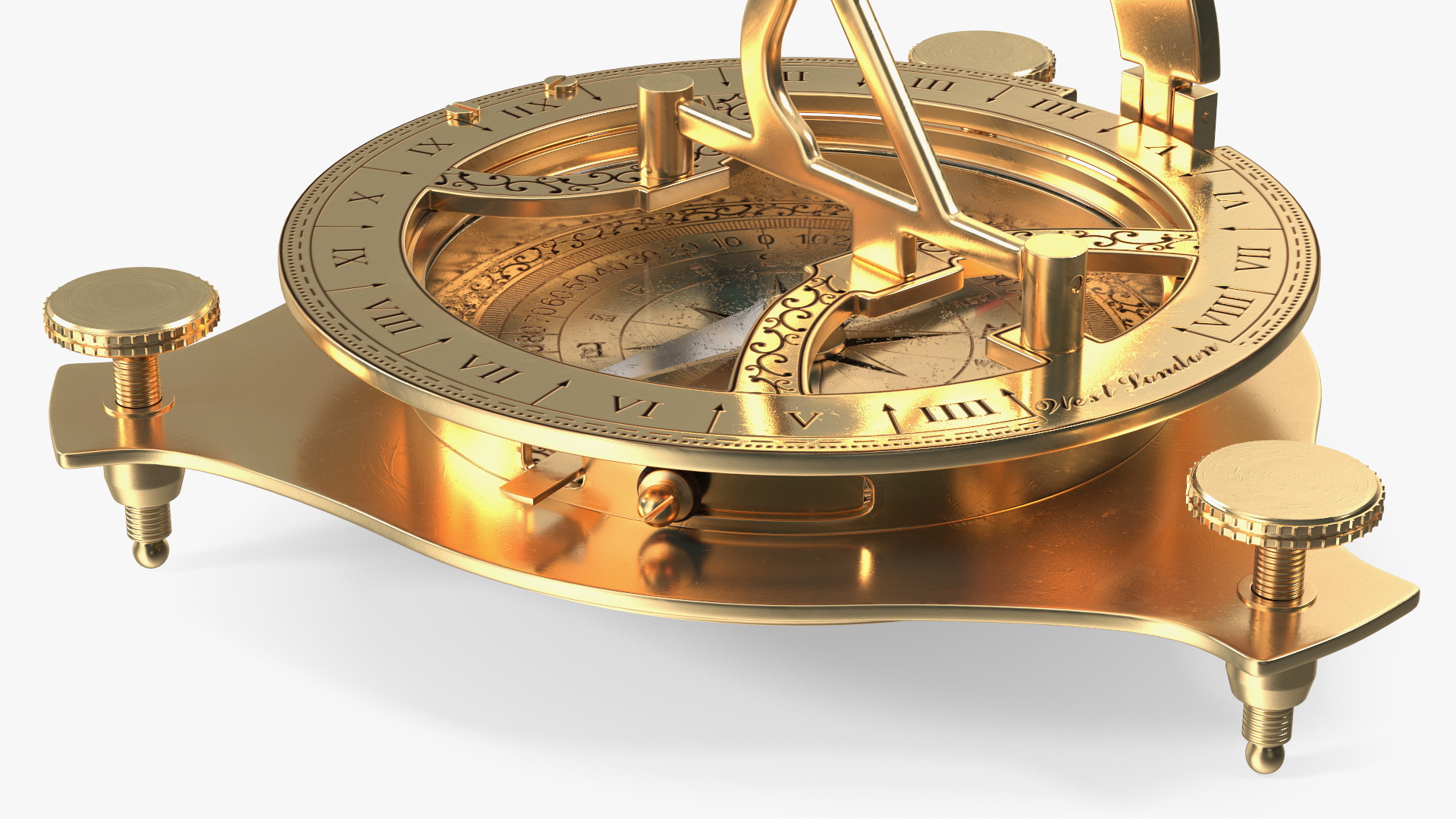 3D model Old Brass Compass with Sundial