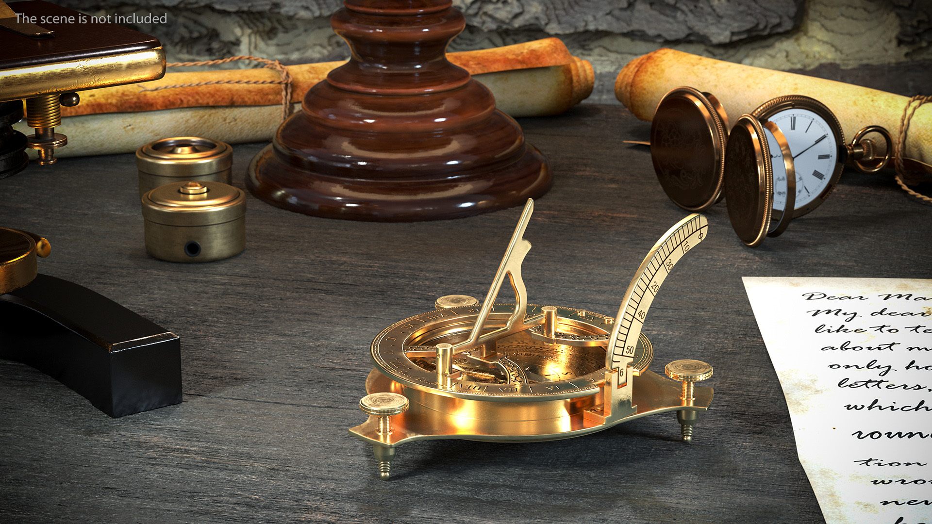 3D model Old Brass Compass with Sundial