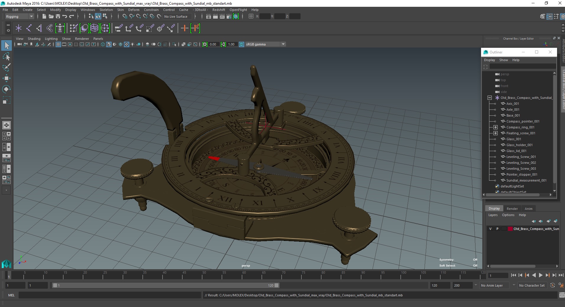 3D model Old Brass Compass with Sundial